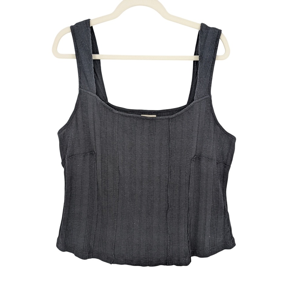 Pilcro Corset Tank Top XL Black Ribbed Square Neck Anthro‎ Boho Minimalist Chic